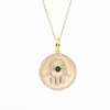 Thumbnail Image 4 of Lab-Created Emerald and White Lab-Created Sapphire Frame Hamsa Medallion Pendant in Sterling Silver with 10K Gold Plate