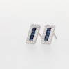 Thumbnail Image 3 of Sideways Baguette-Cut Blue Sapphire and 1/3 CT. T.W. Diamond Edge Stud Earrings in 14K White Gold