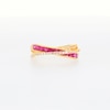 Thumbnail Image 5 of Princess-Cut Lab-Created Ruby and 1/5 CT. T.W. Diamond Criss-Cross Ring in 10K Gold