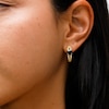Thumbnail Image 4 of Natural Black Sapphire and White Lab-Created Sapphire Split Huggie Hoop Earrings in Sterling Silver with 18K Gold Plate