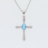Thumbnail Image 4 of Oval Swiss Blue Topaz and Diamond Accent Flared Cross Pendant in Sterling Silver