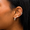 Thumbnail Image 4 of Pink and White Sapphire Ombré Hoop Earrings in 10K Gold