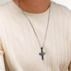 Thumbnail Image 4 of 1/8 CT. T.W. Diamond Flared Cross Pendant in Stainless Steel with Black Ion Plate - 24”