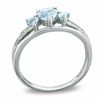 Thumbnail Image 1 of Heart-Shaped Simulated Aquamarine Three Stone and Diamond Accent Ring in Sterling Silver