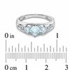 Thumbnail Image 2 of Heart-Shaped Simulated Aquamarine Three Stone and Diamond Accent Ring in Sterling Silver