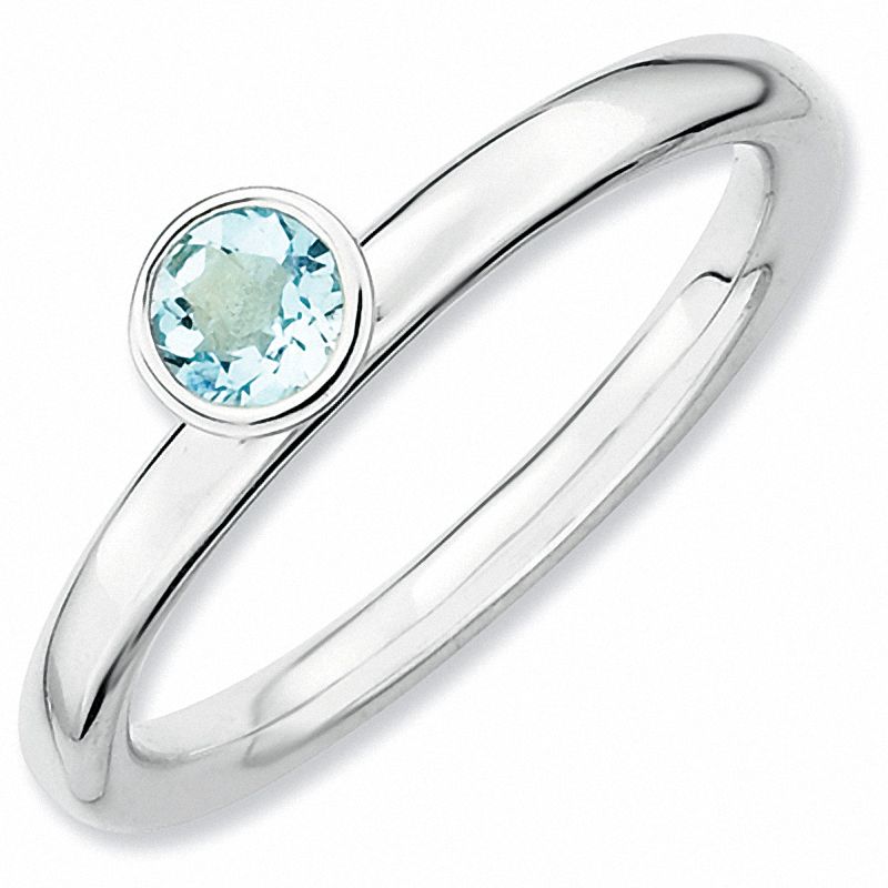 Stackable Expressions™ 4.0mm Aquamarine Solitaire High Profile Ring in Sterling Silver