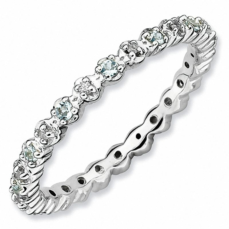 Stackable Expressions™ Aquamarine and Diamond Accent Eternity Band in Sterling Silver