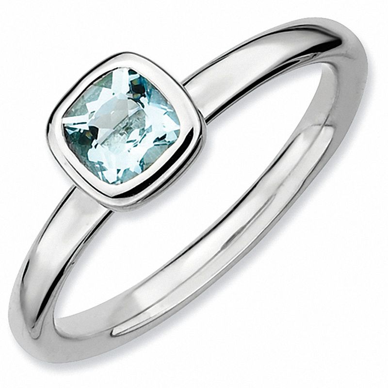 Stackable Expressions™ Cushion-Cut Aquamarine Ring in Sterling Silver