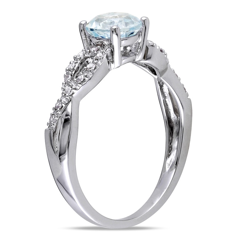 6.0mm Aquamarine and Diamond Accent Twist Shank Ring in 10K White Gold