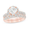Thumbnail Image 0 of 7.0mm Lab-Created White Sapphire Frame Twist Bridal Set in Sterling Silver with 14K Rose Gold Plate