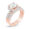 Thumbnail Image 1 of 7.0mm Lab-Created White Sapphire Frame Twist Bridal Set in Sterling Silver with 14K Rose Gold Plate