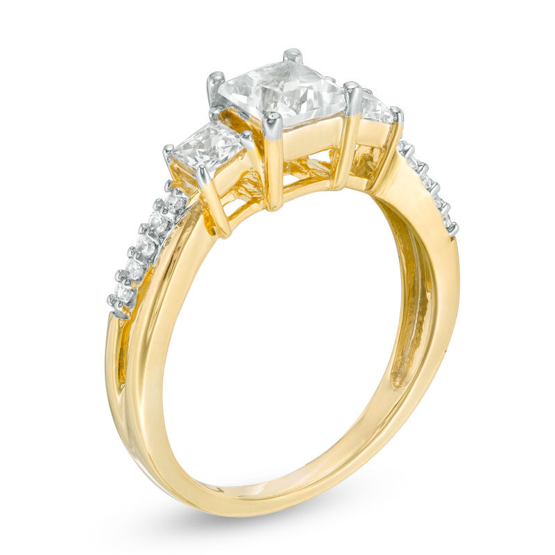 Princess-Cut White Lab-Created Sapphire Trio Ring in 10K Gold