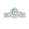 Thumbnail Image 3 of Oval Aquamarine and 1/5 CT. T.W. Diamond Frame Vintage-Style Bridal Set in 10K White Gold