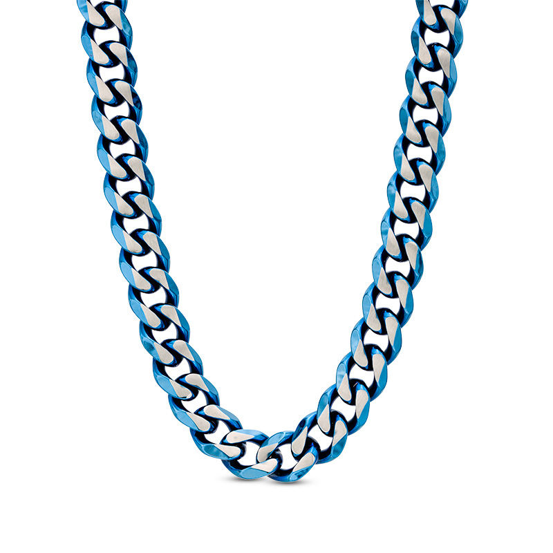 Men's 10.5mm Cuban Curb Chain Necklace in Blue IP Stainless Steel - 24"