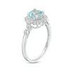 Thumbnail Image 2 of Cushion-Cut Simulated Aquamarine and 0.04 CT. T.W. Diamond Frame Vintage-Style Engagement Ring in Sterling Silver