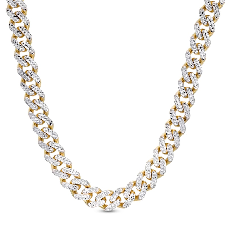 Men's 9.5mm Textured Curb Chain Necklace in Hollow 10K Two-Tone Gold - 22"