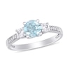 Thumbnail Image 0 of 6.0mm Aquamarine, Lab-Created White Sapphire and 1/20 CT. T.W. Diamond Three Stone Engagement Ring in 10K White Gold