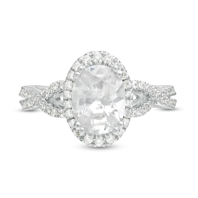Vera Wang Love Collection 2-1/2 CT. T.W. Certified Oval Diamond Frame Twist Engagement Ring in 14K White Gold (I/SI2)