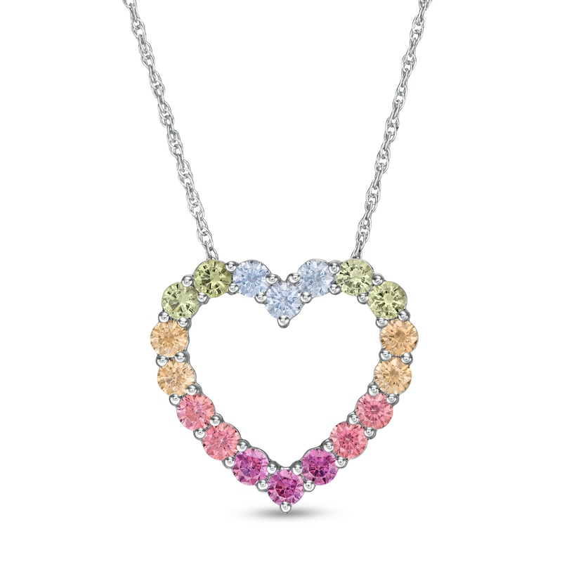 Simulated Light Multi-Color Sapphire Heart Outline Pendant in Sterling Silver