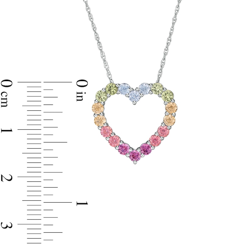 Simulated Light Multi-Color Sapphire Heart Outline Pendant in Sterling Silver