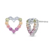 Thumbnail Image 0 of Simulated Light Multi-Color Sapphire Heart Outline Stud Earrings in Sterling Silver
