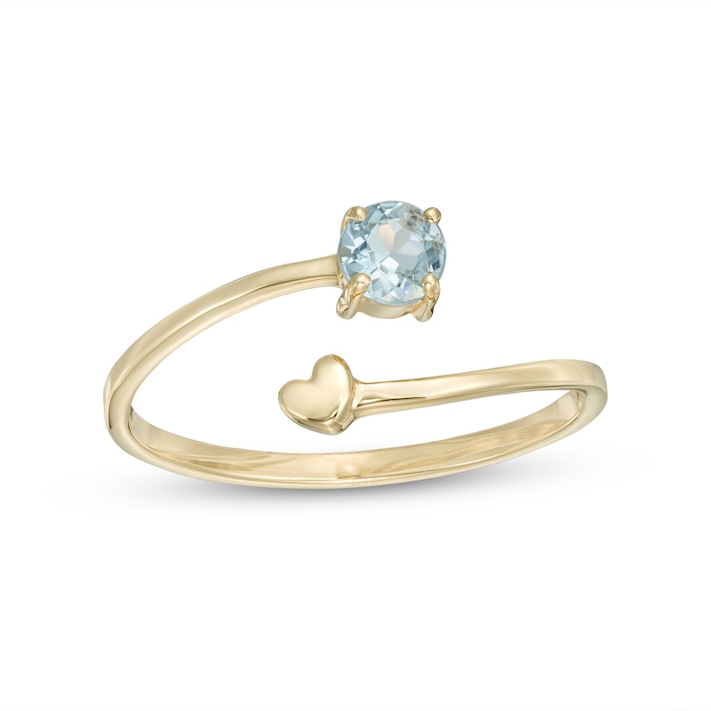 4.0mm Aquamarine and Polished Heart Open Wrap Ring in 10K Gold