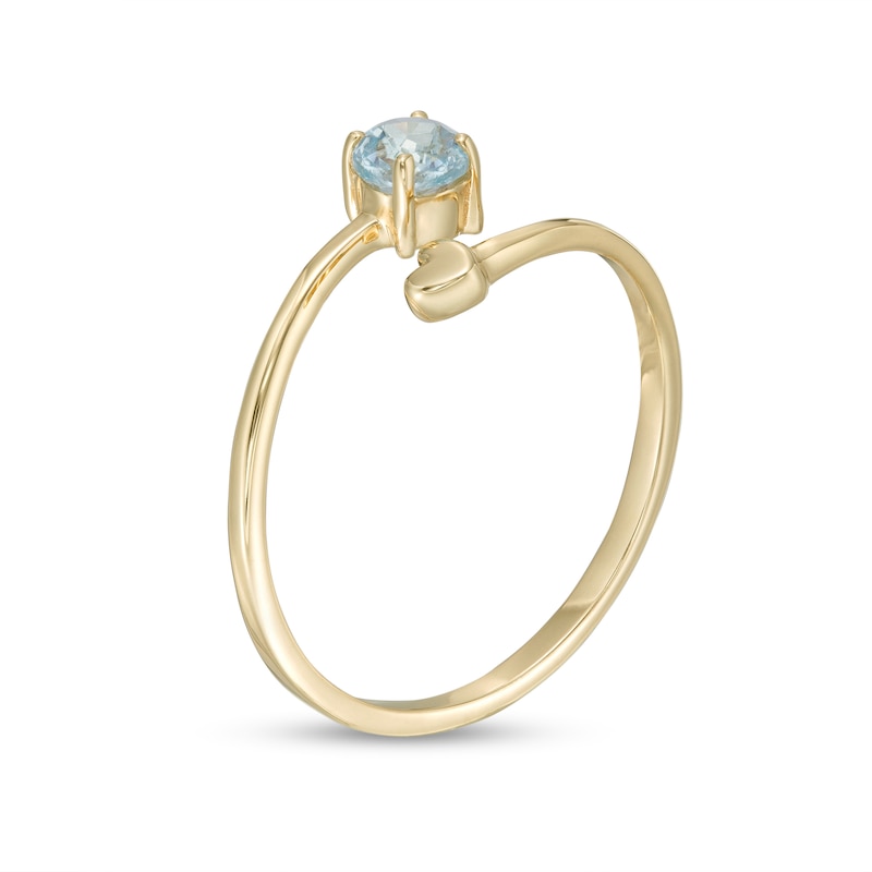 4.0mm Aquamarine and Polished Heart Open Wrap Ring in 10K Gold