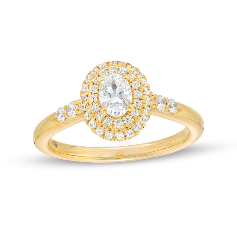 Vera Wang Love Collection 5/8 CT. T.W. Oval Diamond Double Frame Engagement Ring in 14K Gold