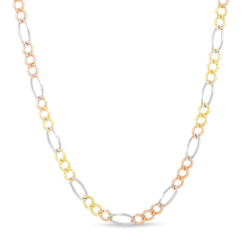 Men's 4.6mm Diamond-Cut Figaro Chain Necklace in Solid 14K Tri-Tone Gold - 22"