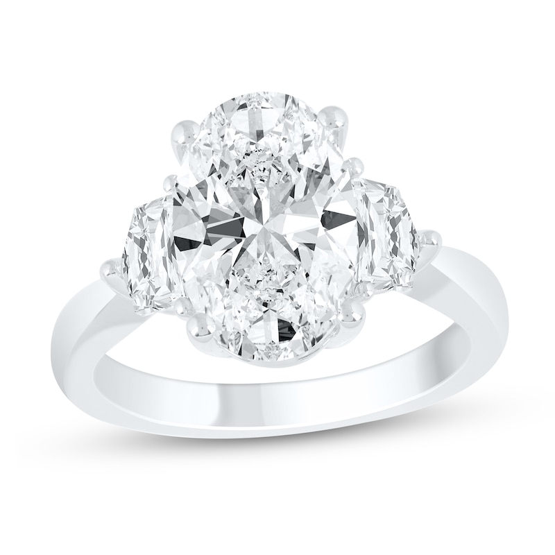 4-3/4 CT. T.W. Oval and Shield Certified Lab-Created Diamond Three Stone Engagement Ring in 14K White Gold (F/VS2)