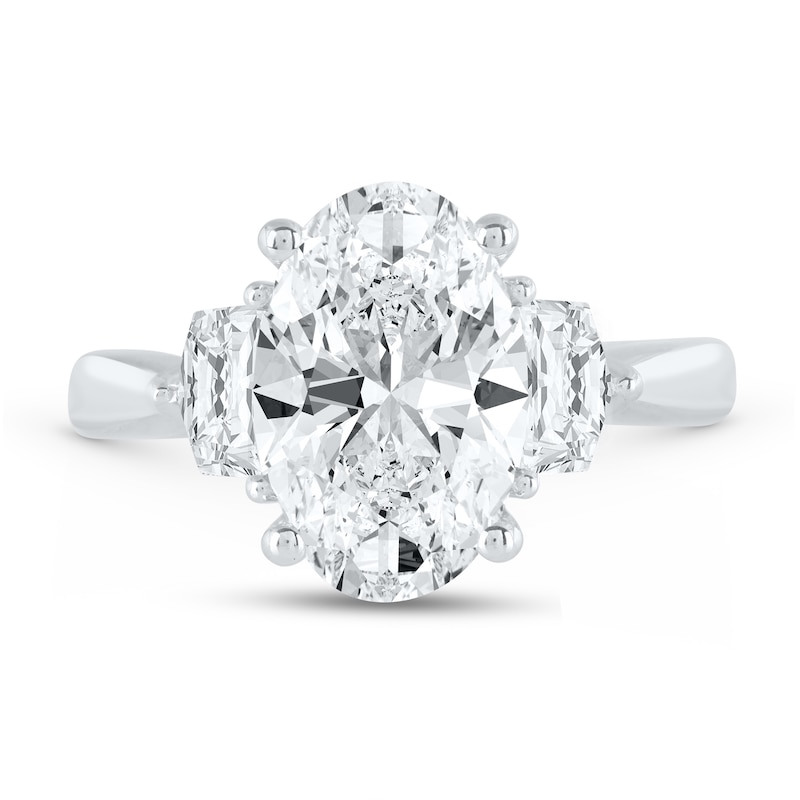 4-3/4 CT. T.W. Oval and Shield Certified Lab-Created Diamond Three Stone Engagement Ring in 14K White Gold (F/VS2)