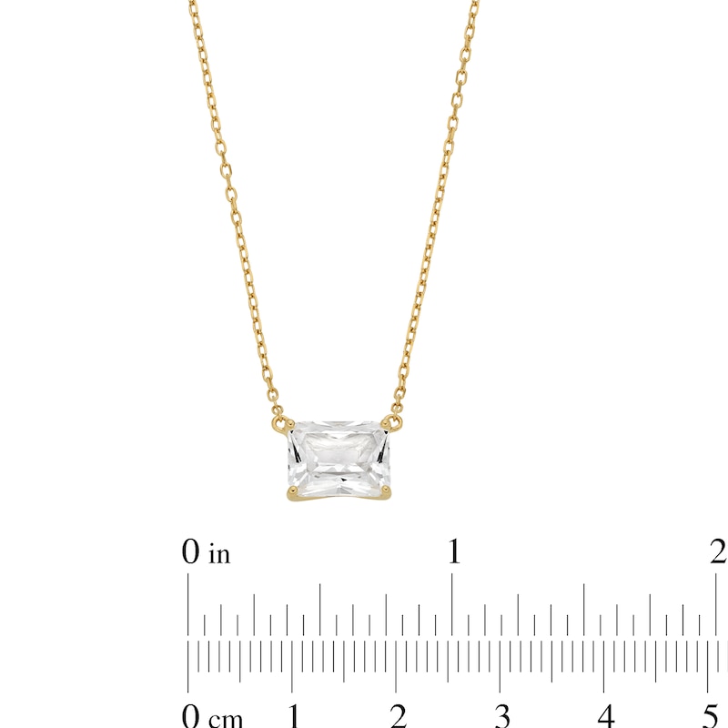 Radiant-Cut White Lab-Created Sapphire Sideways Solitaire Necklace in Sterling Silver with 18K Gold Plate - 20"