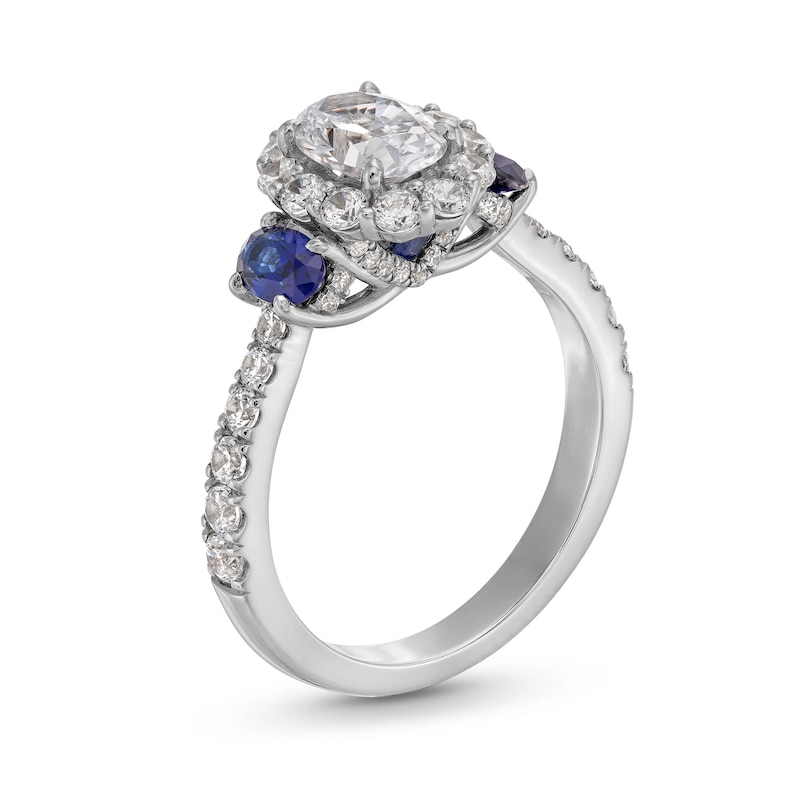 Vera Wang Love Collection 1-1/2 CT. T.W. Oval Diamond Frame with Sapphire Collar Engagement Ring in 14K White Gold