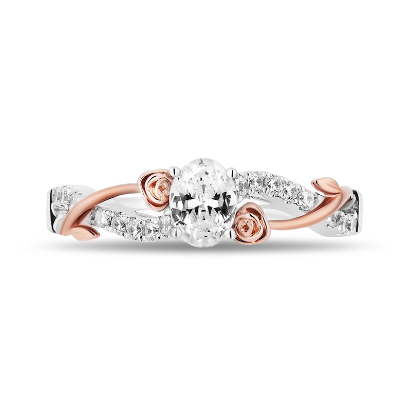 Enchanted Disney Belle 3/4 CT. T.W. Oval Diamond Crossover Rose Shank Engagement Ring in 14K Two-Tone Gold
